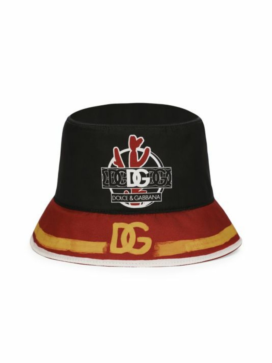 Accessories * | Dolce&Gabbana Logo Cotton Bucket Hat For Men