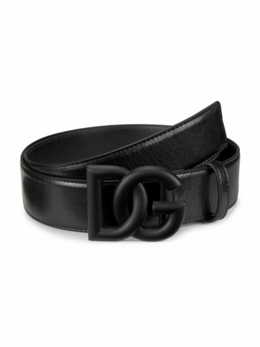 Accessories * | Dolce&Gabbana Leather Logo Buckle Belt For Men