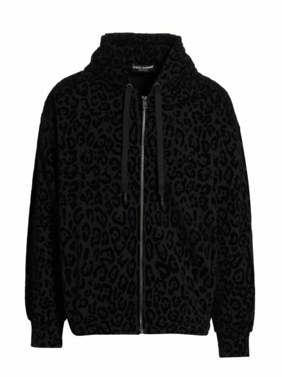 Men * | Dolce&Gabbana Leopard-Print Flocked Zip Hoodie For Men