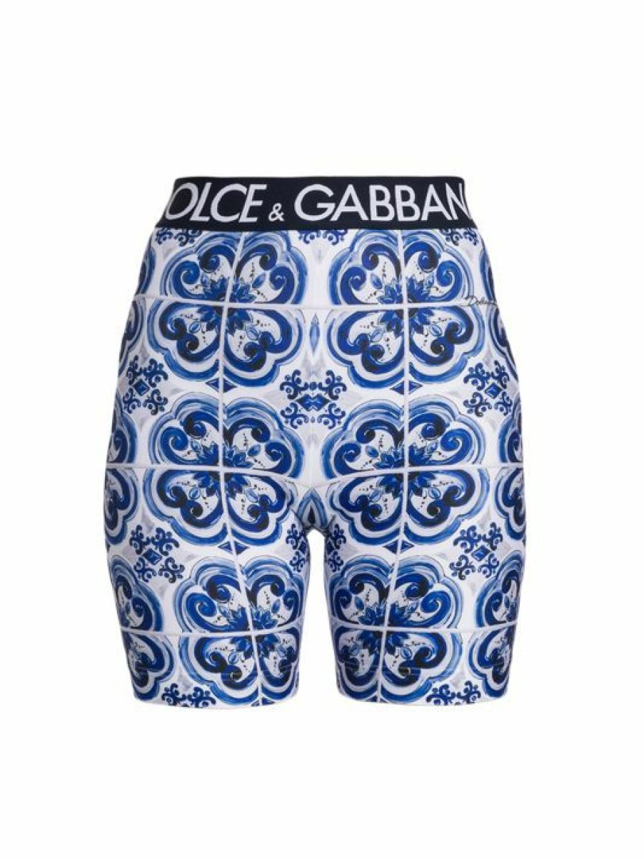 Men * | Dolce&Gabbana Blu Mediterraneo Logo-Waist & Painterly-Print Bike Shorts