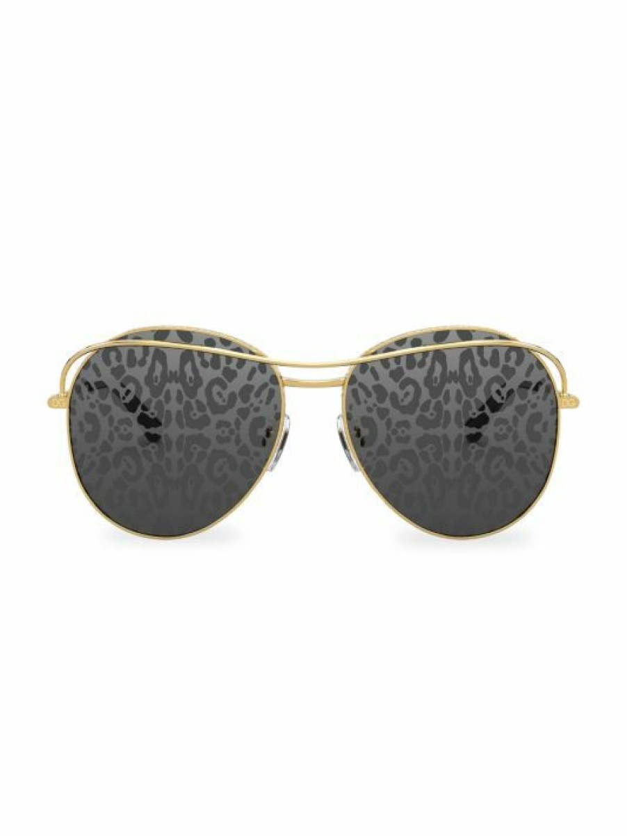 Accessories * | Dolce&Gabbana 58Mm Leopard-Print Round Metal Sunglasses