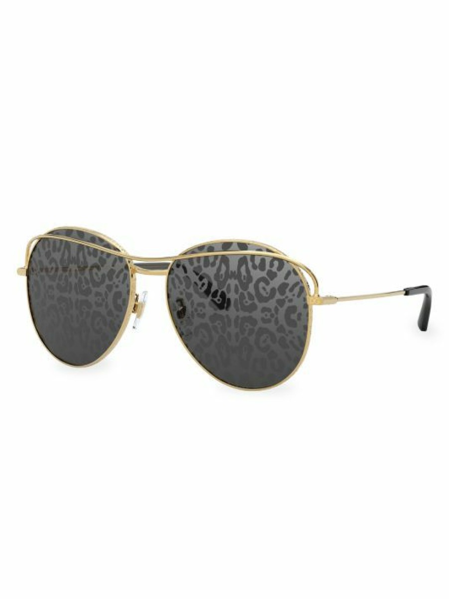 Accessories * | Dolce&Gabbana 58Mm Leopard-Print Round Metal Sunglasses