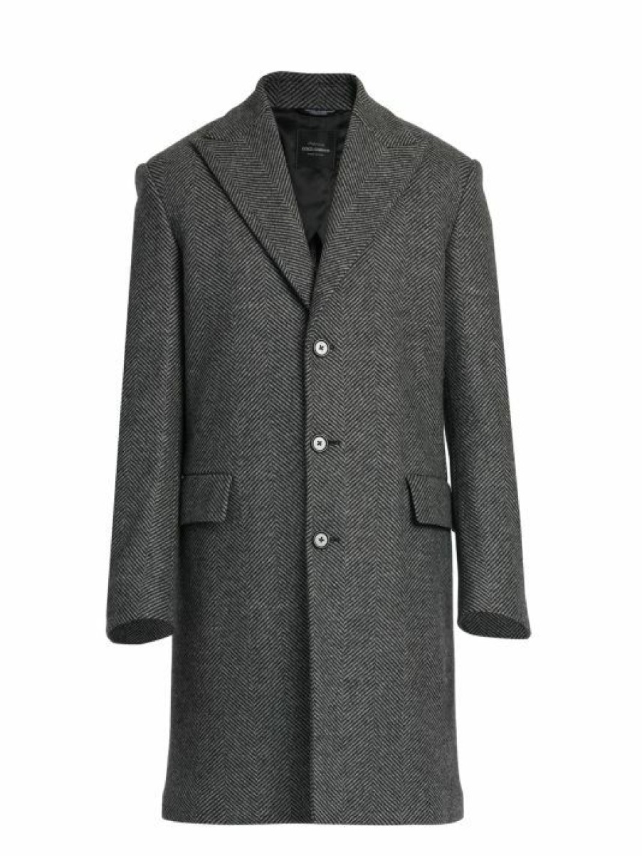 Men * | Dolce&Gabbana Wool Herringbone Overcoat For Men