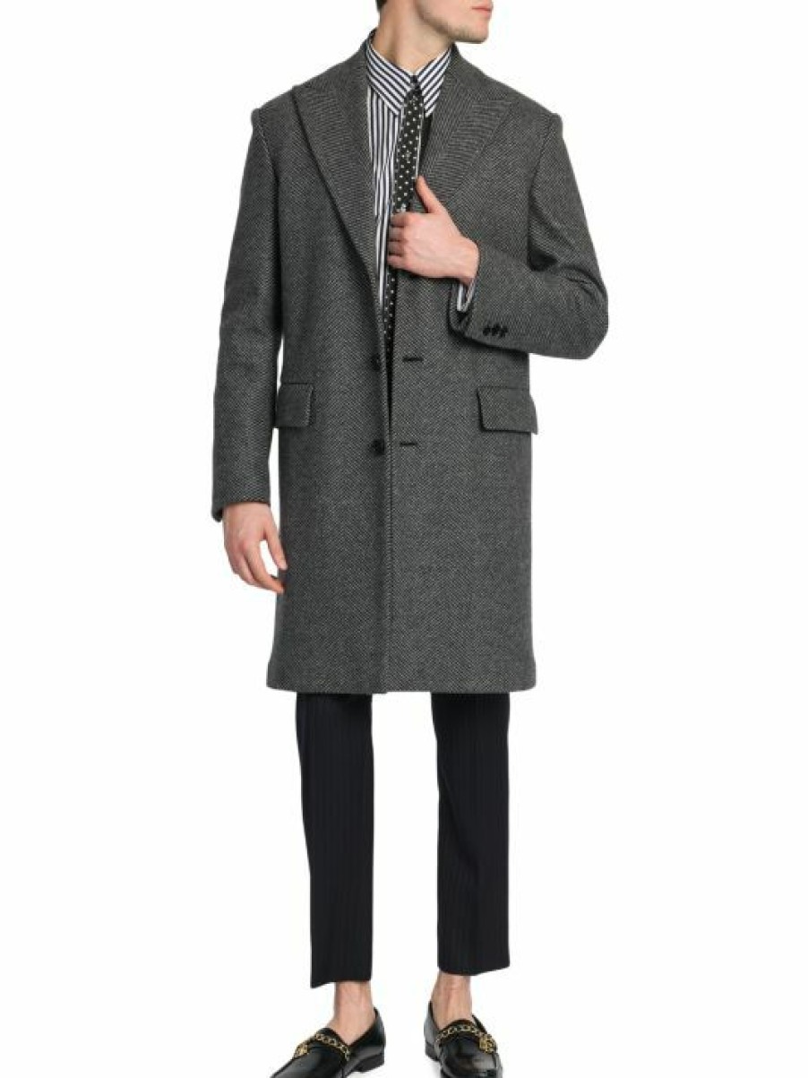 Men * | Dolce&Gabbana Wool Herringbone Overcoat For Men