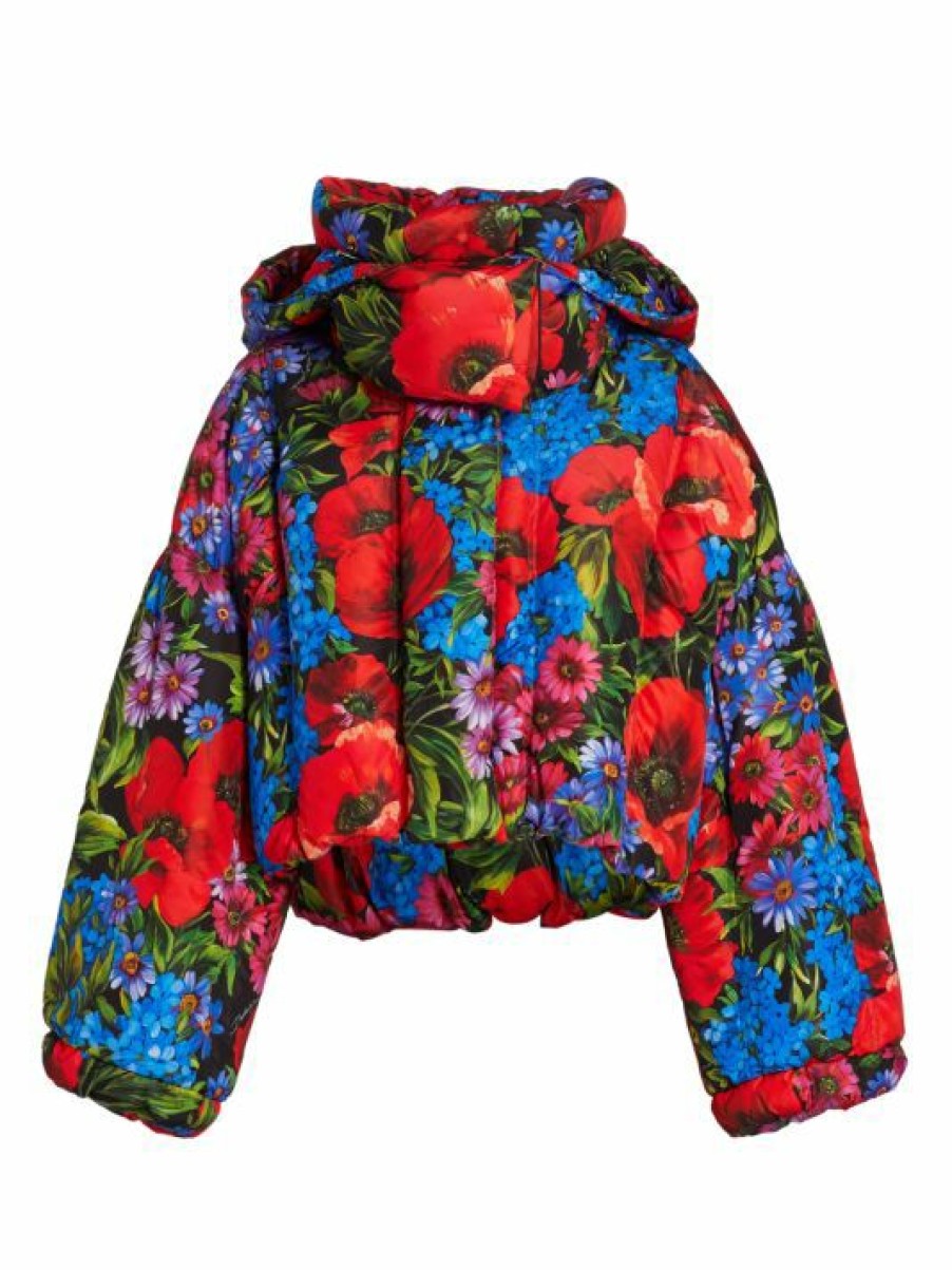 Men * | Dolce&Gabbana Cropped Hooded Floral Puffer Jacket