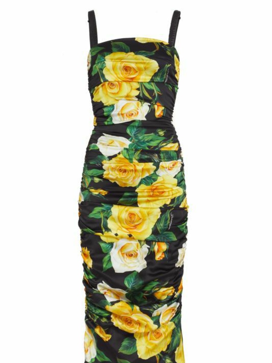 Women'S Clothing * | Dolce&Gabbana Ruched Floral Knee-Length Dress