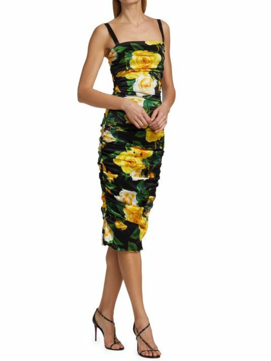 Women'S Clothing * | Dolce&Gabbana Ruched Floral Knee-Length Dress