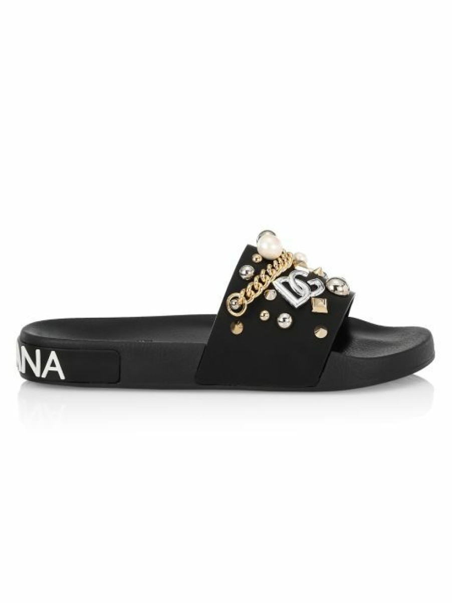 Men * | Dolce&Gabbana Embellished Logo Slides For Men