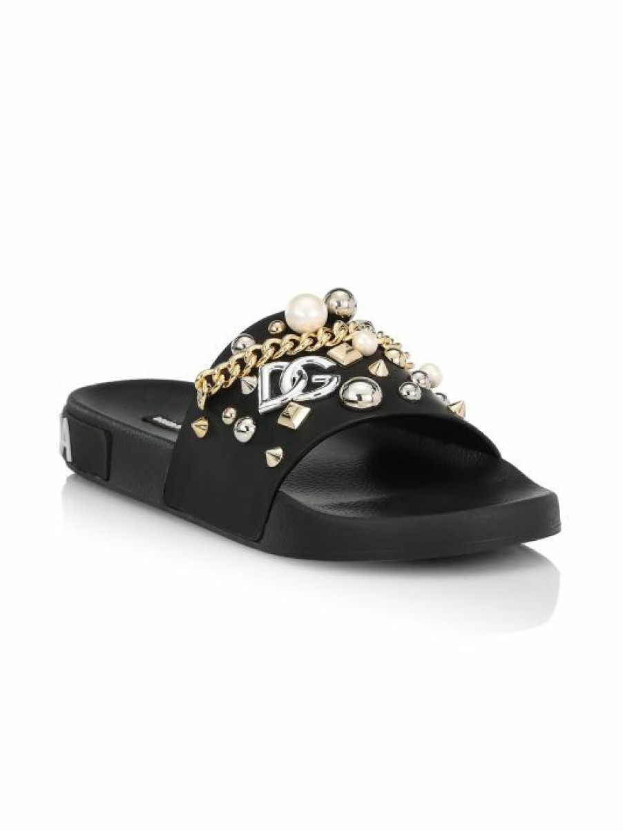 Men * | Dolce&Gabbana Embellished Logo Slides For Men