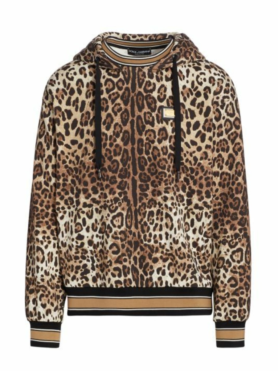 Men * | Dolce&Gabbana Leopard-Print Hooded Sweatshirt For Men