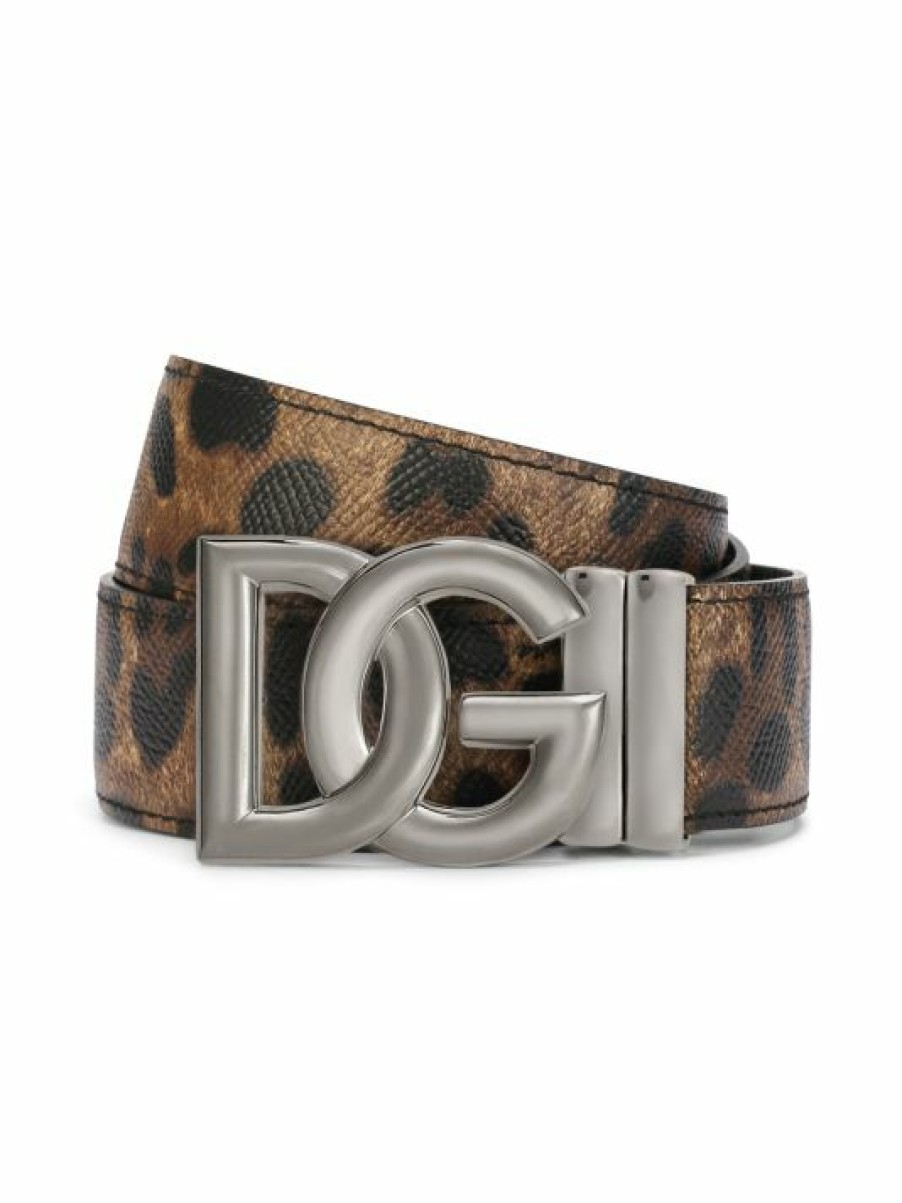 Accessories * | Dolce&Gabbana Dg Logo Leopard Print Leather Belt For Men