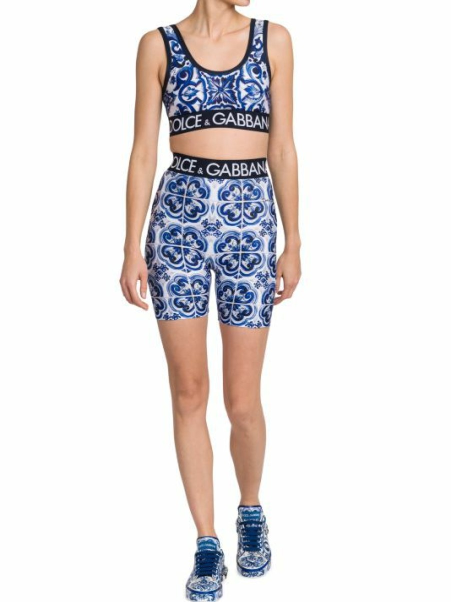 Women'S Clothing * | Dolce&Gabbana Blu Mediterraneo Cropped Painterly Logo Top