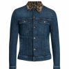 Men * | Dolce&Gabbana Leopard Collar Denim Jacket For Men