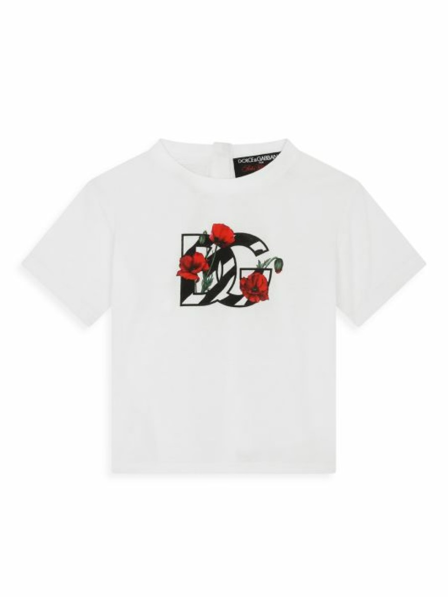 Kids * | Dolce&Gabbana Baby Girl'S Bianco Logo Jersey T-Shirt For Kids