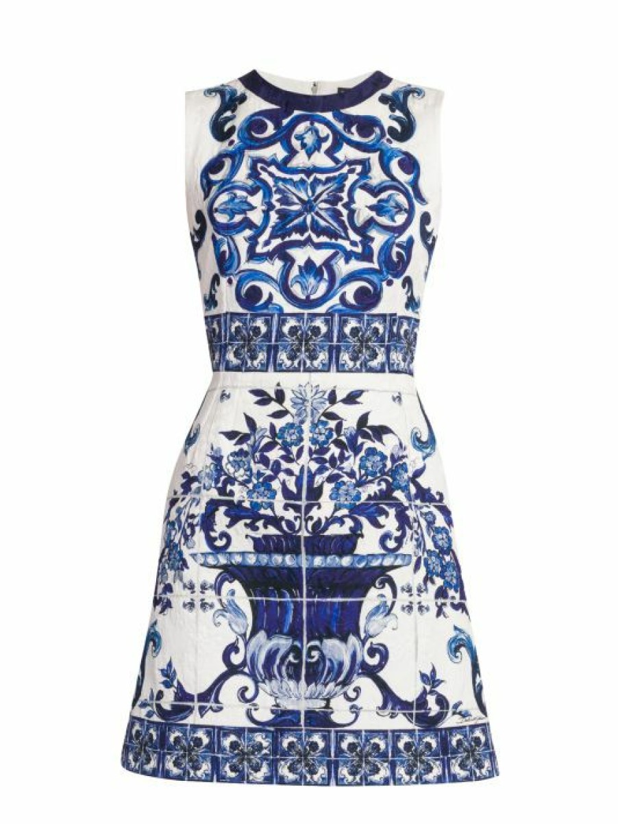 Women'S Clothing * | Dolce&Gabbana Blu Mediterraneo Flared Painterly Minidress