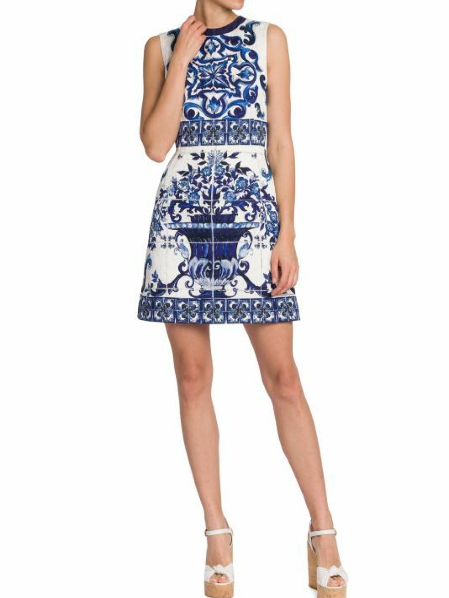 Women'S Clothing * | Dolce&Gabbana Blu Mediterraneo Flared Painterly Minidress