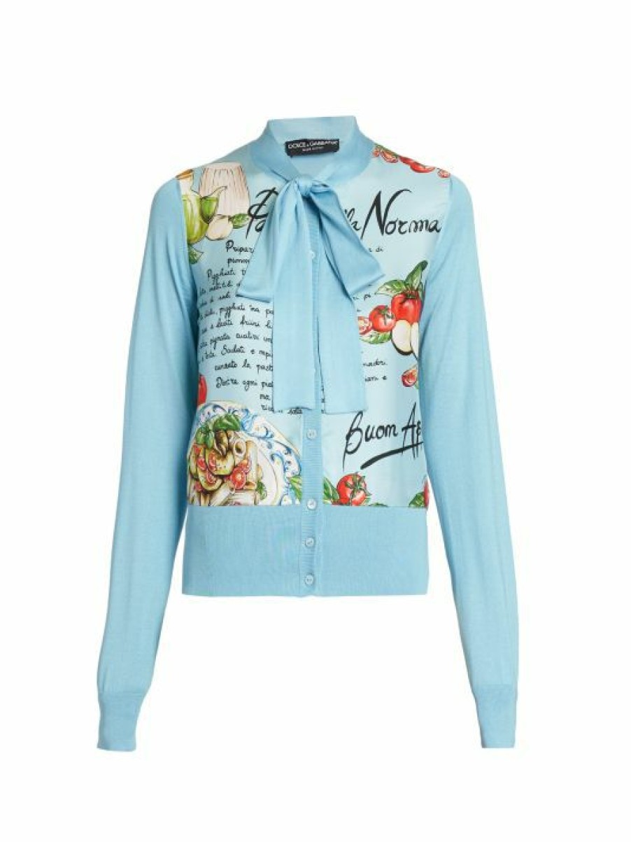 Men * | Dolce&Gabbana Capri Printed Tie-Neck Cardigan