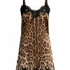 Women'S Clothing * | Dolce&Gabbana Cheetah Print & Lace Silk Slip Dress