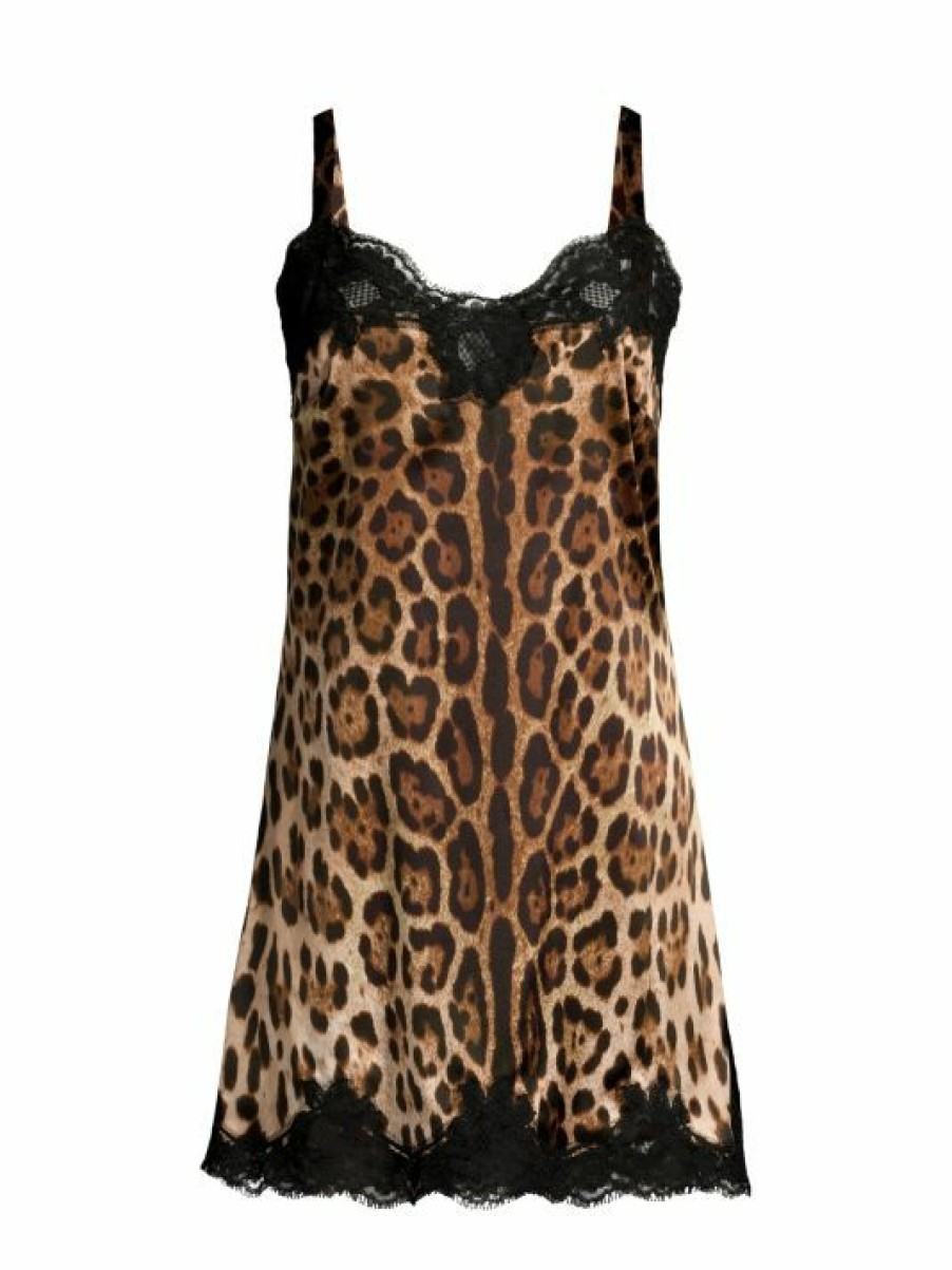 Women'S Clothing * | Dolce&Gabbana Cheetah Print & Lace Silk Slip Dress