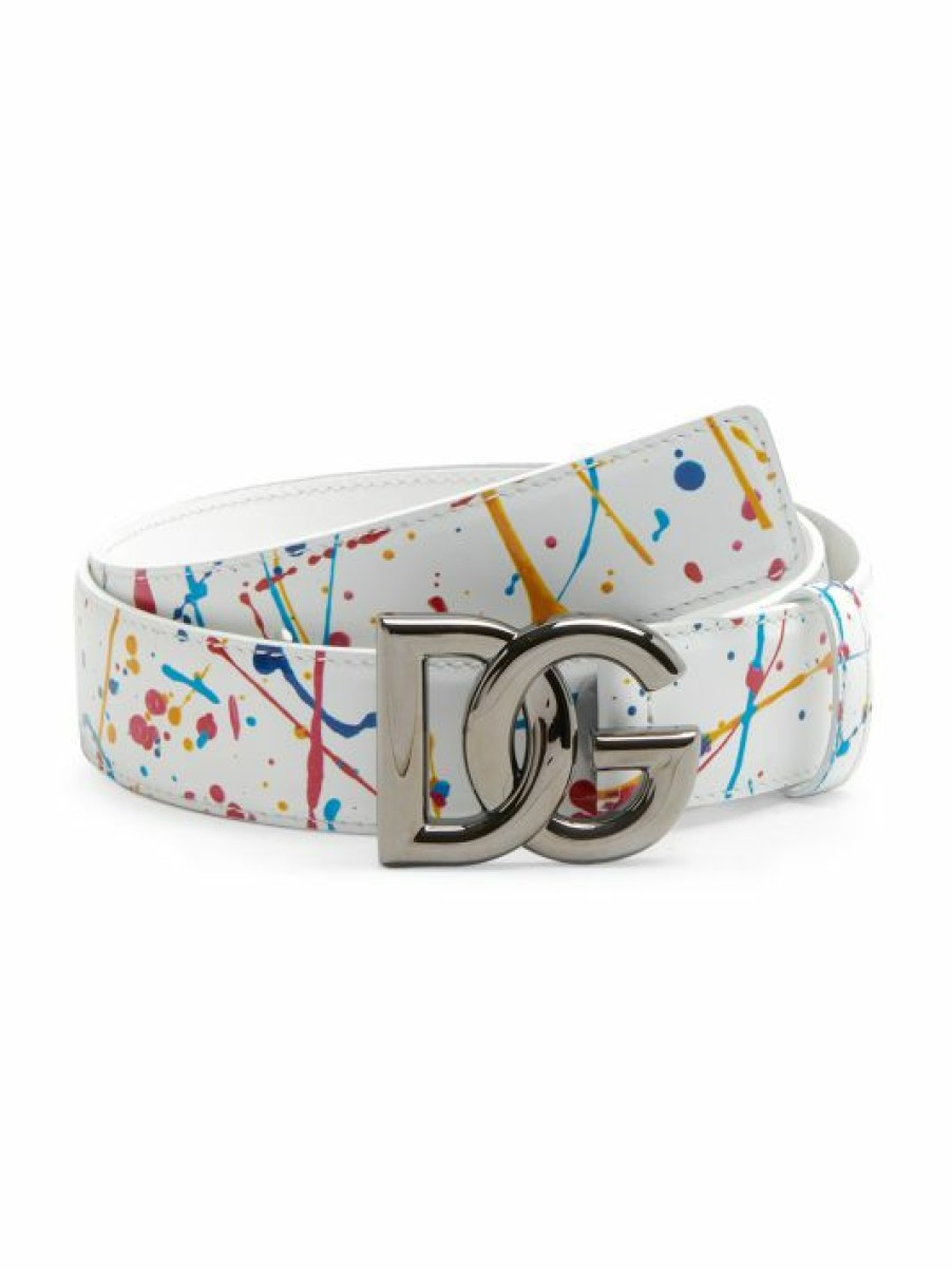 Accessories * | Dolce&Gabbana Paint-Splatter Leather Logo Belt For Men