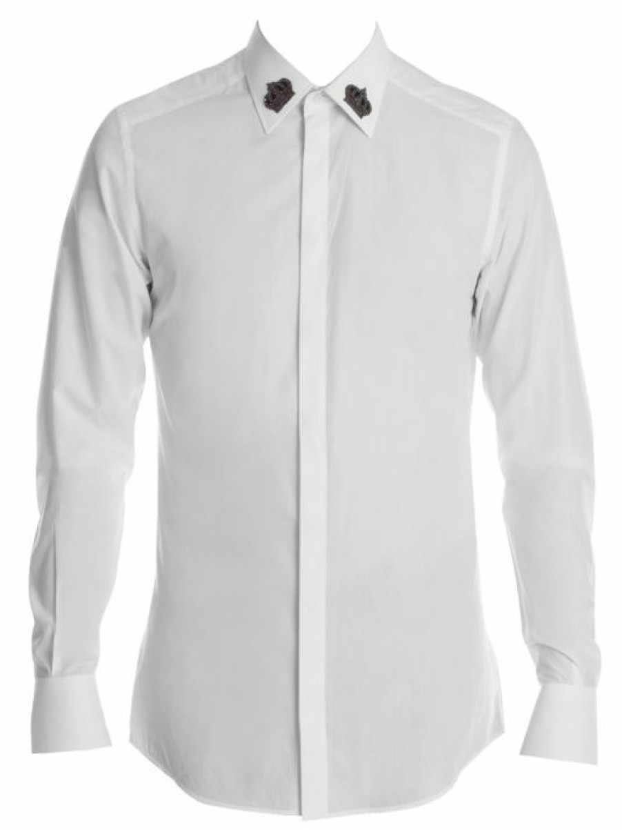 Men * | Dolce&Gabbana Crown Collar Cotton Poplin Shirt For Men