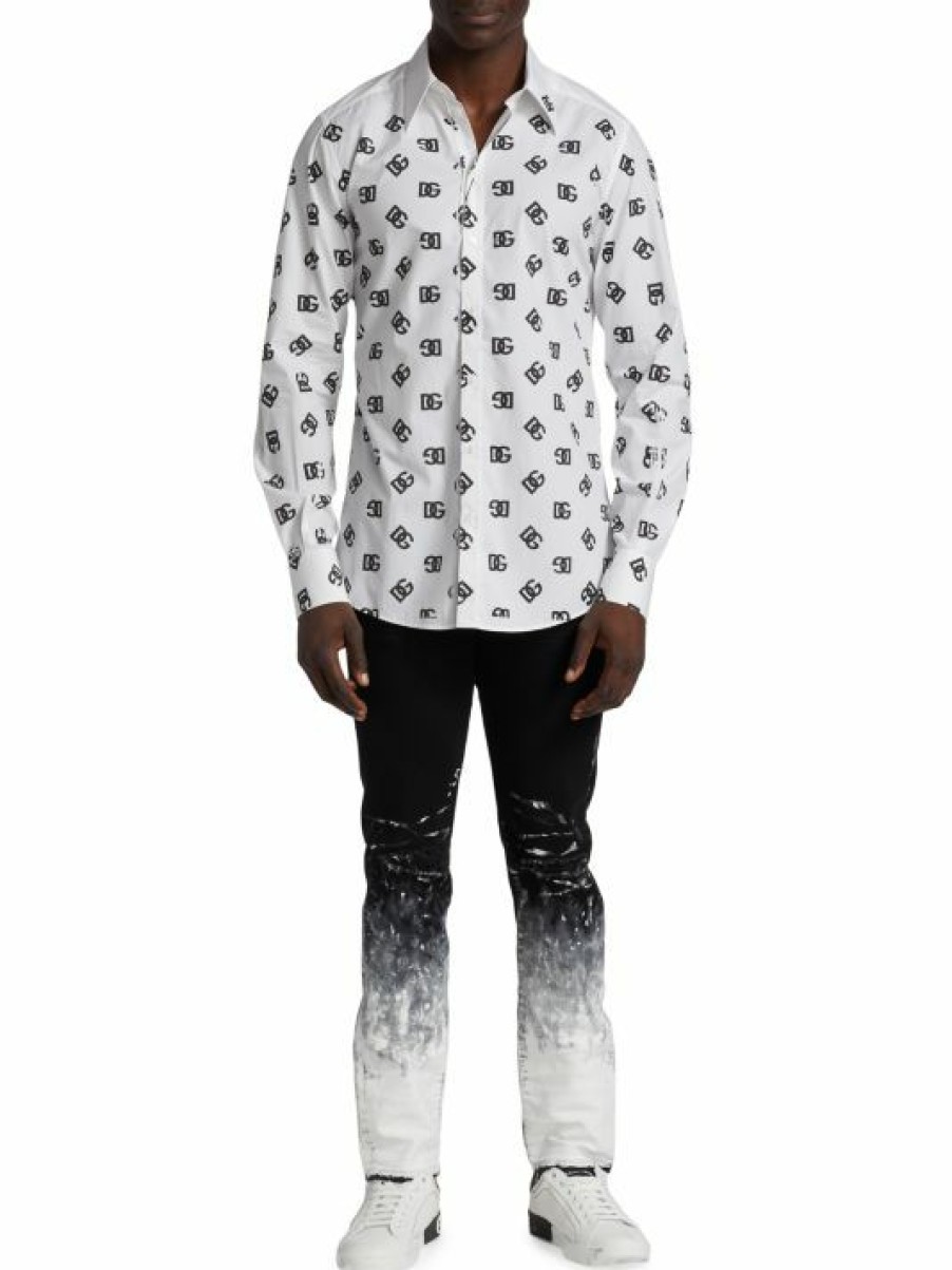 Men * | Dolce&Gabbana Logo Print Long-Sleeve Shirt For Men