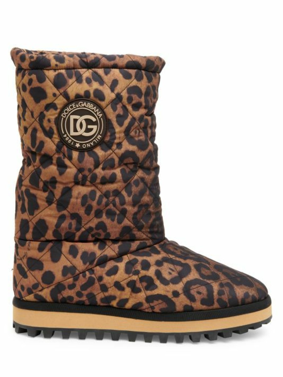 Men * | Dolce&Gabbana Leopard-Print Nylon City Boots For Men