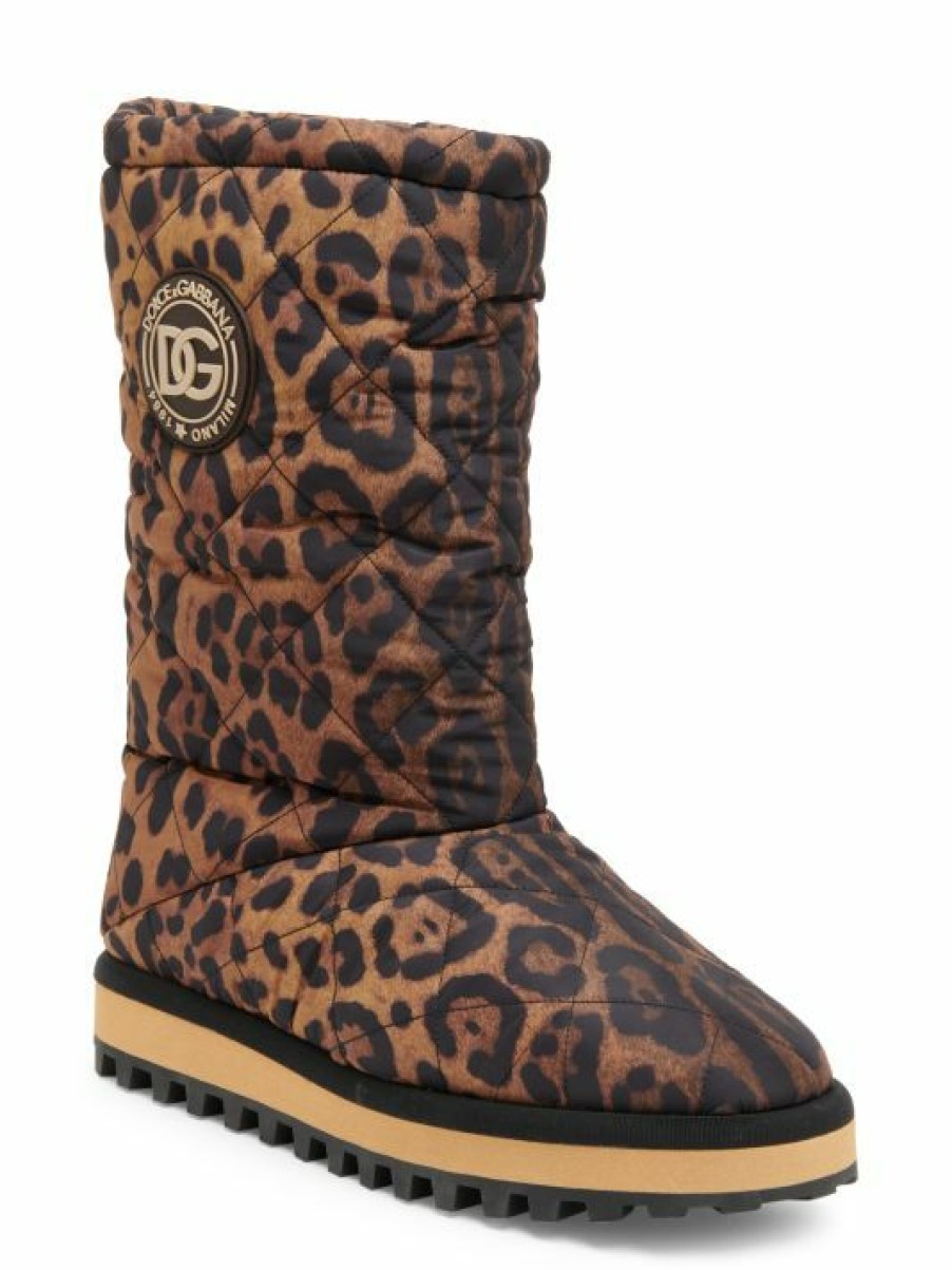 Men * | Dolce&Gabbana Leopard-Print Nylon City Boots For Men