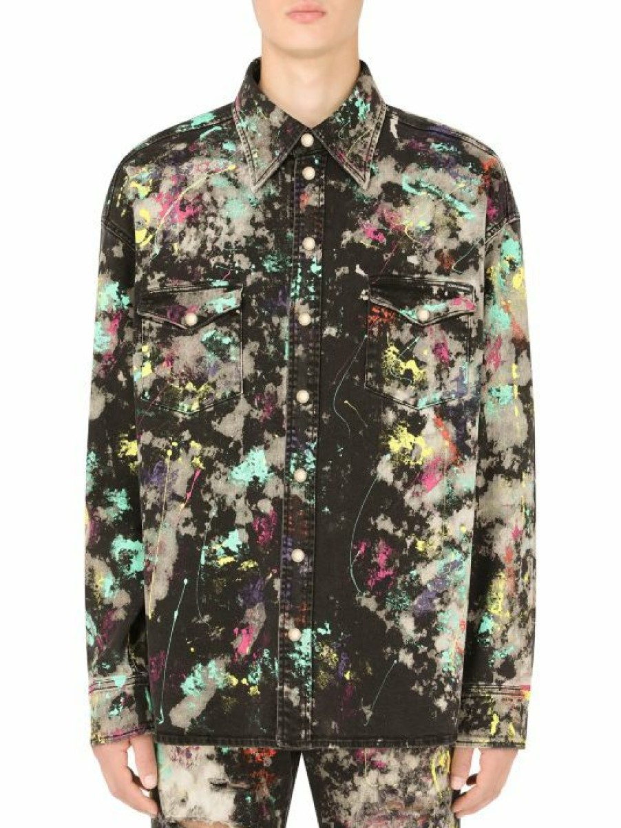 Men * | Dolce&Gabbana Paint Splatter Denim Jacket For Men