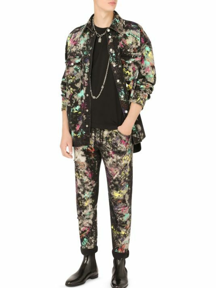 Men * | Dolce&Gabbana Paint Splatter Denim Jacket For Men