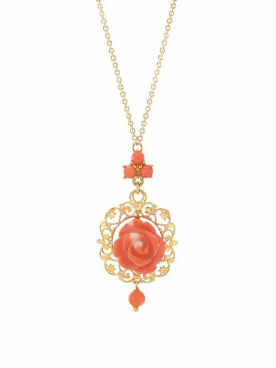 Jewelry * | Dolce&Gabbana 18K Yellow Gold & Mediterranean Coral Rose Pendant Necklace