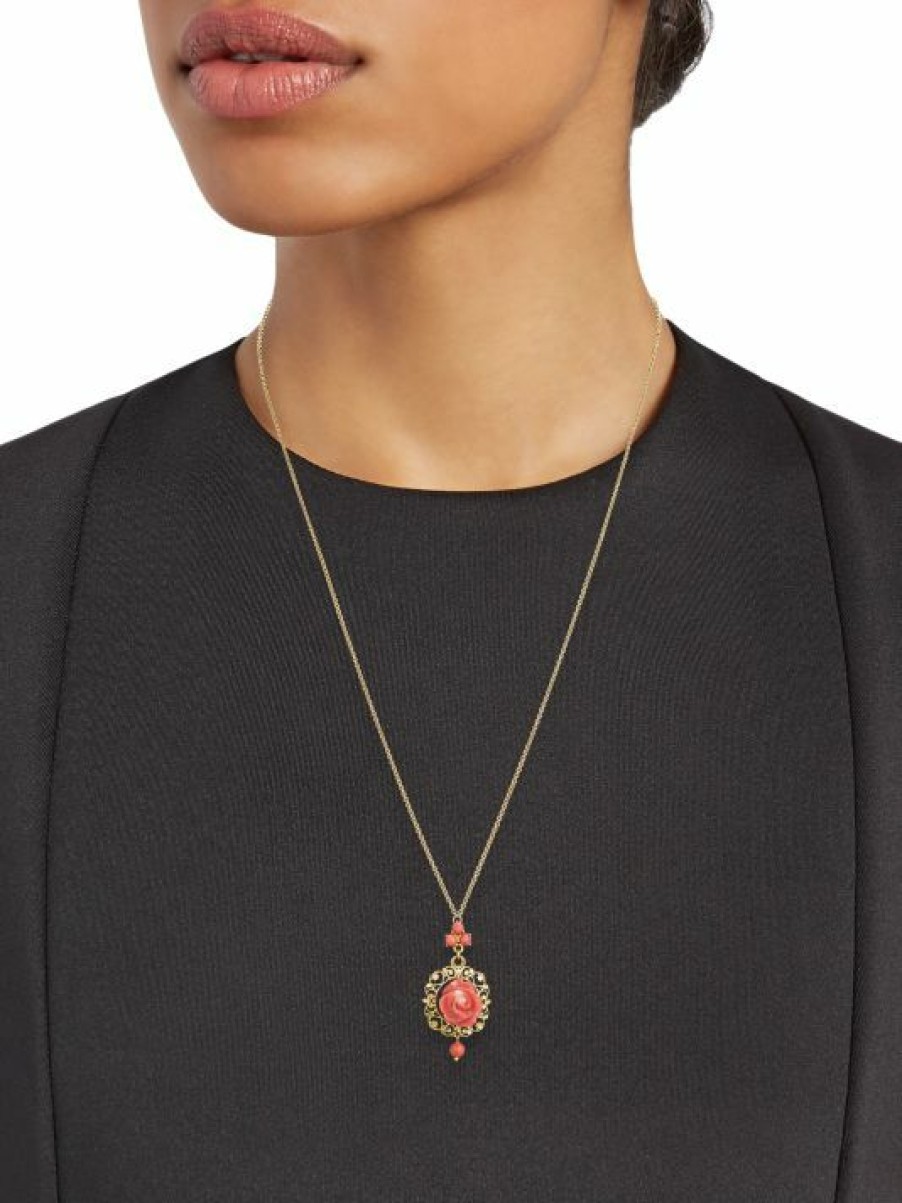 Jewelry * | Dolce&Gabbana 18K Yellow Gold & Mediterranean Coral Rose Pendant Necklace