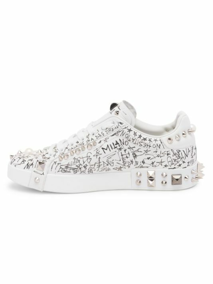 Men * | Dolce&Gabbana Portofino Scribble Print Low-Top Sneakers For Men