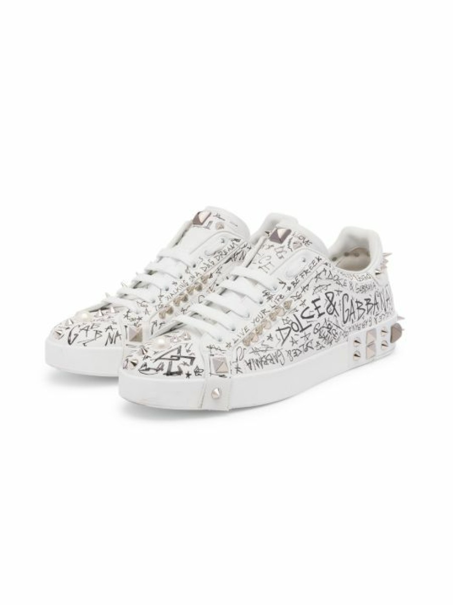 Men * | Dolce&Gabbana Portofino Scribble Print Low-Top Sneakers For Men