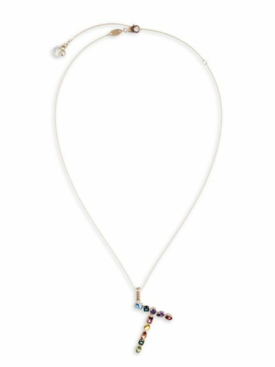 Jewelry * | Dolce&Gabbana Rainbow Alphabet 18K Gold & Gemstone Initial T Pendant Necklace