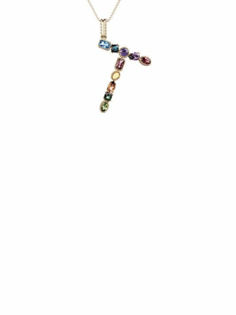 Jewelry * | Dolce&Gabbana Rainbow Alphabet 18K Gold & Gemstone Initial T Pendant Necklace