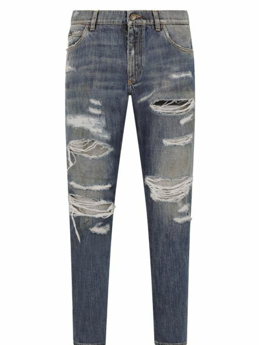 Men * | Dolce&Gabbana Two-Tone Distressed Jeans For Men