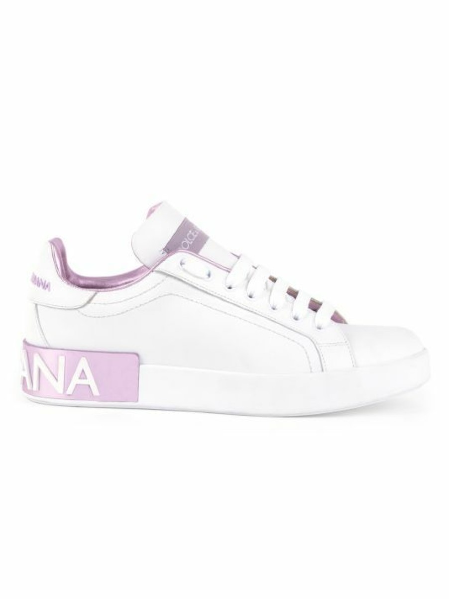 Men * | Dolce&Gabbana Portofino Leather Sneakers Bianco Rosa