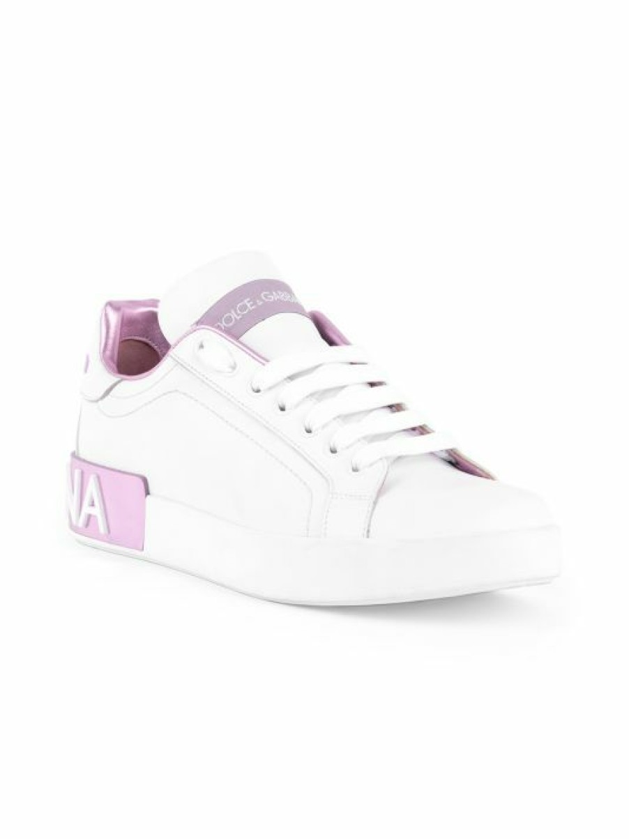 Men * | Dolce&Gabbana Portofino Leather Sneakers Bianco Rosa