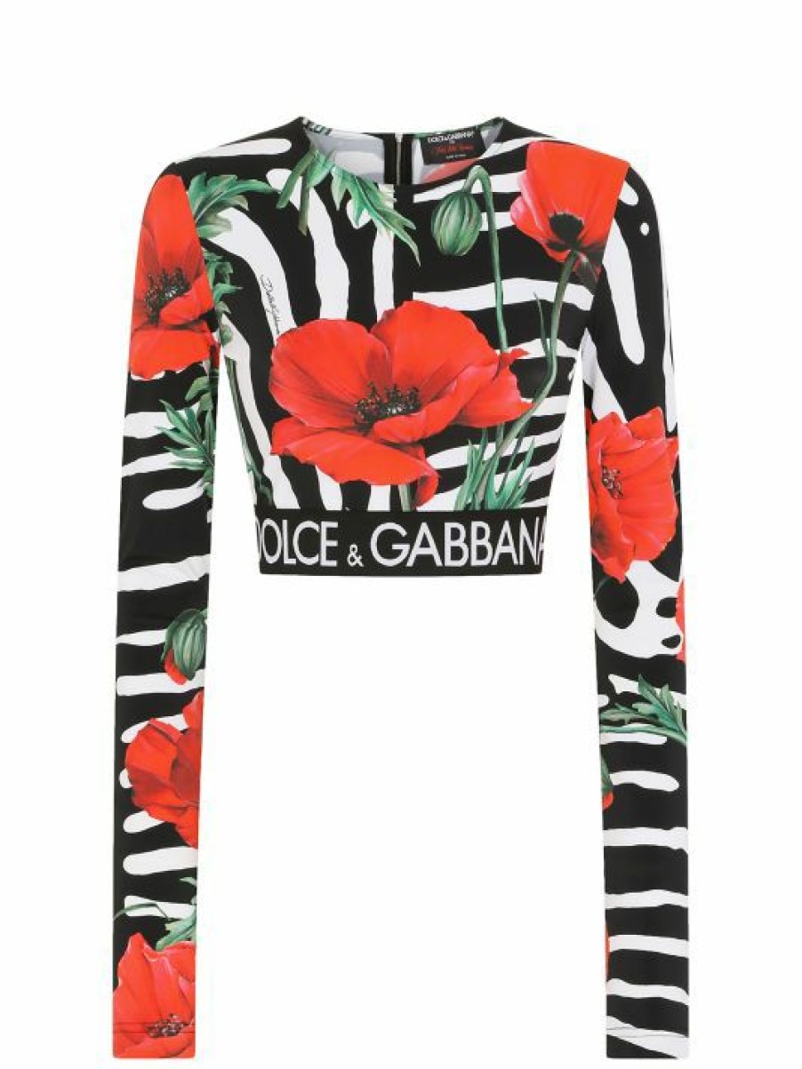 Women'S Clothing * | Dolce&Gabbana Poppy & Zebra-Print Crop Top