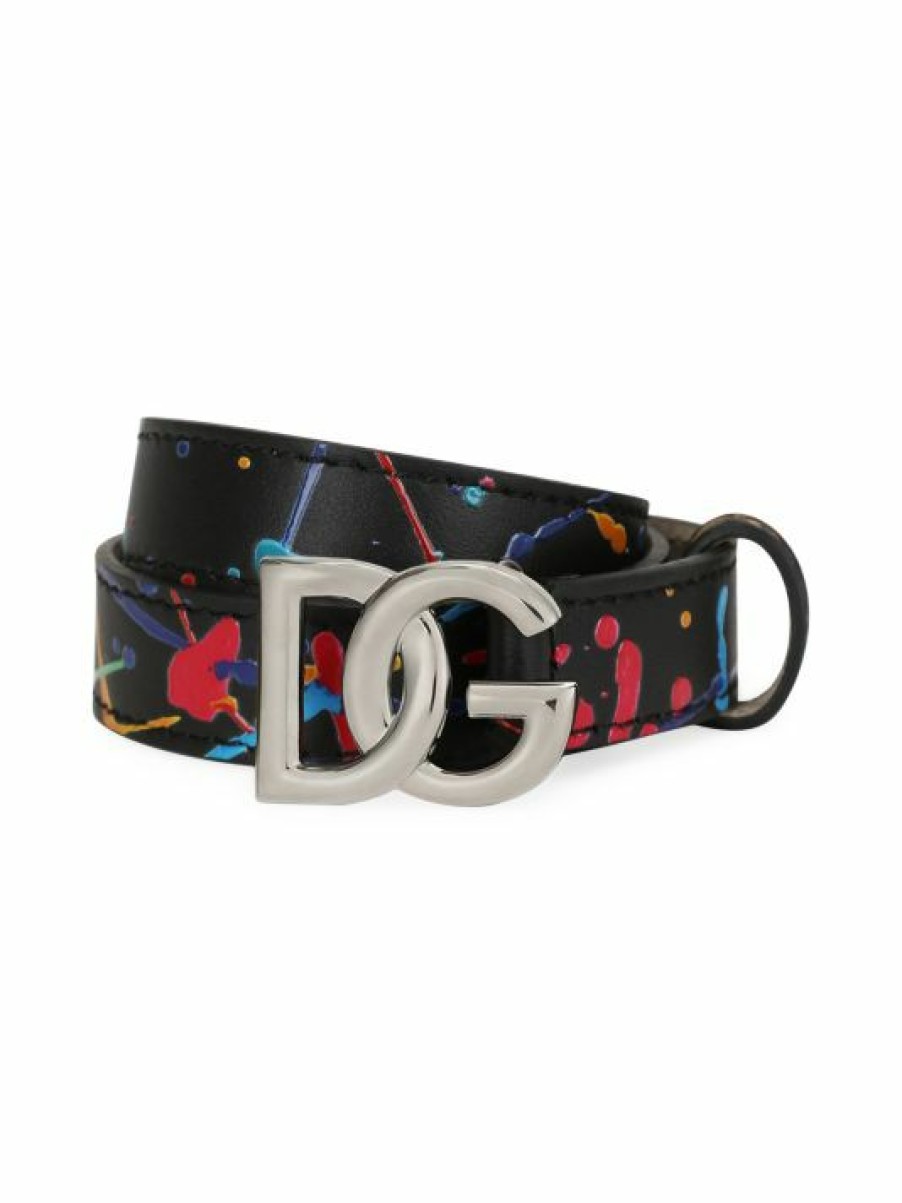 Kids * | Dolce&Gabbana Kid'S Splatter Leather Logo Belt For Kids