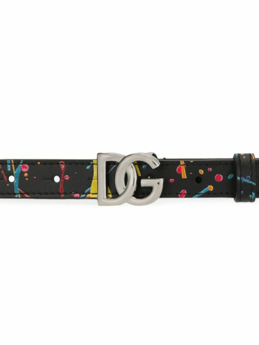 Kids * | Dolce&Gabbana Kid'S Splatter Leather Logo Belt For Kids