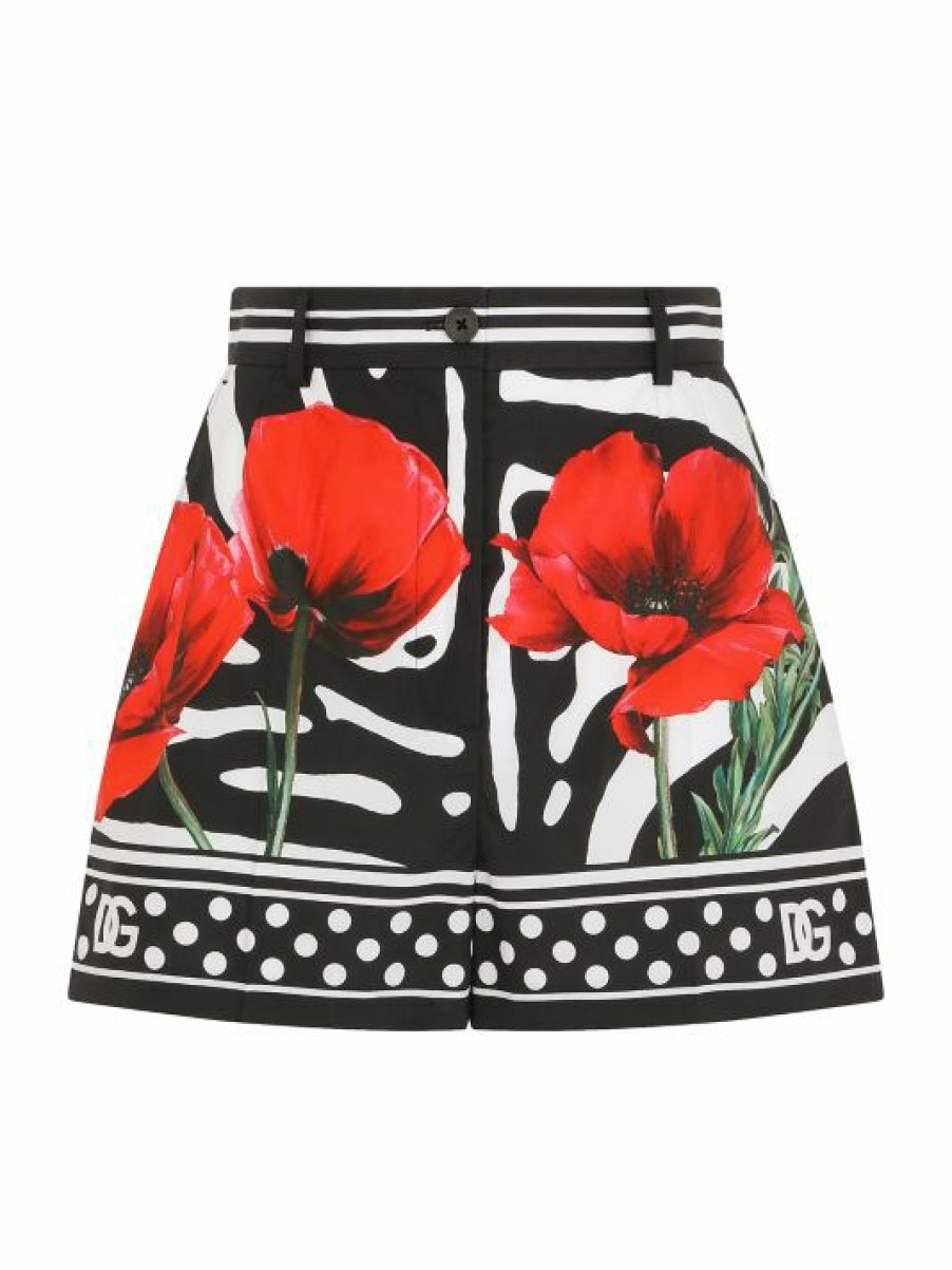 Men * | Dolce&Gabbana Poppy & Zebra-Print Poplin Shorts