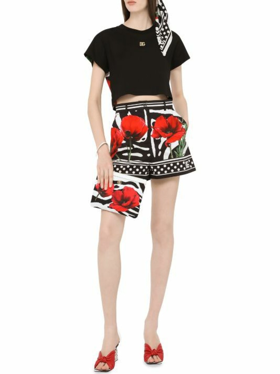 Men * | Dolce&Gabbana Poppy & Zebra-Print Poplin Shorts