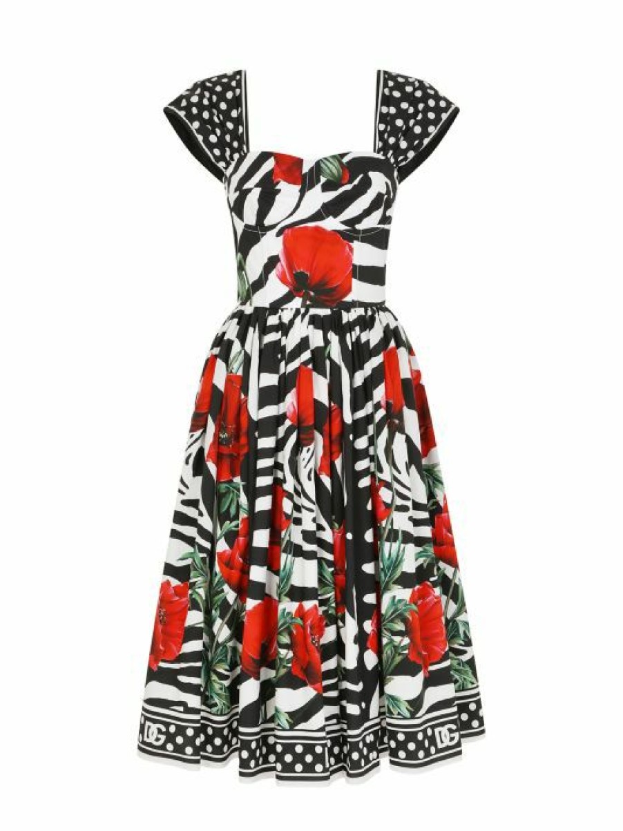 Women'S Clothing * | Dolce&Gabbana Poppy & Zebra-Print Fit-&-Flare Dress