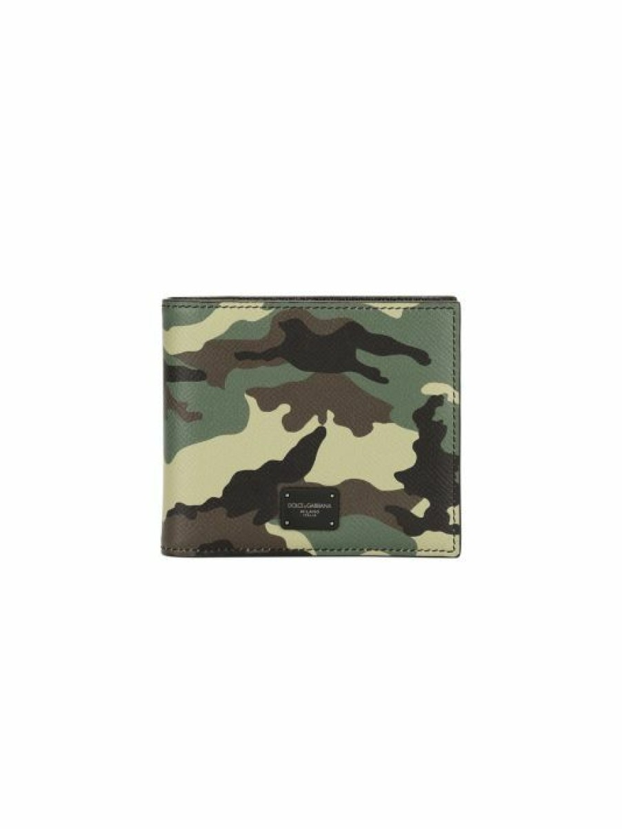 Accessories * | Dolce&Gabbana Camo Leather Bi-Fold Wallet For Men