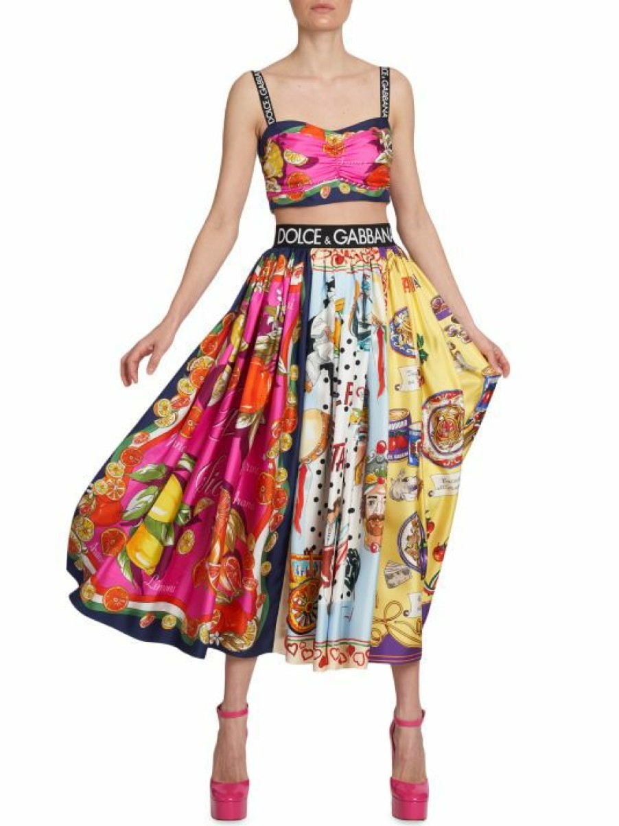 Women'S Clothing * | Dolce&Gabbana Capri Pleated Paneled Midi-Skirt