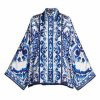 Women'S Clothing * | Dolce&Gabbana Blu Mediterraneo Oversized Printed Kimono-Sleeve Shirt