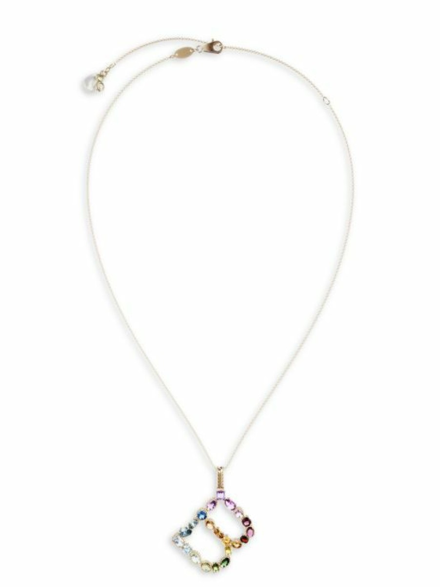 Jewelry * | Dolce&Gabbana Rainbow Alphabet 18K Gold & Gemstone Initial B Pendant Necklace