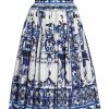 Women'S Clothing * | Dolce&Gabbana Blu Mediterraneo Pleated Painterly Midi-Skirt